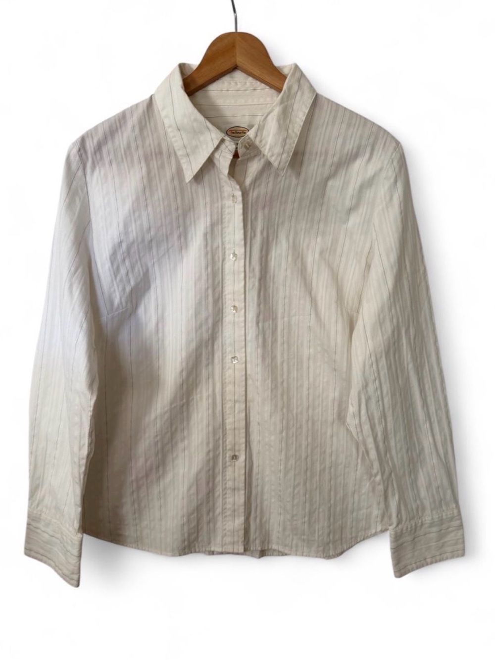 Vintage Talbots 100% Cotton Cream Pinstripe Button Down Blouse